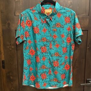 DIXXON Flannel Women’s Stay Gold Rose Tattoo Party Shirt SS Button Up Large